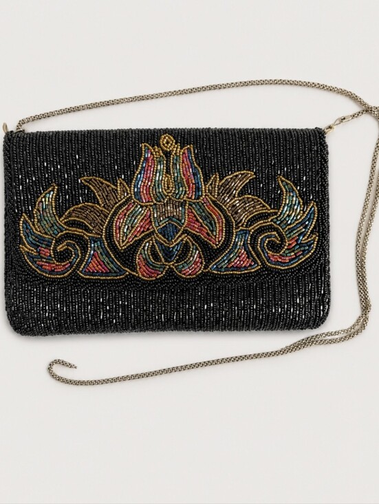 La Regale Handbags - La Regale Vintage Unique Beaded Black Chained Shoulder Bag Wedding Prom Gatsby